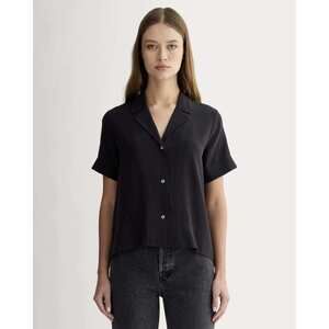 Everlane Women's Notch Shirt in Washable Silk Blouse in Black, Size 00